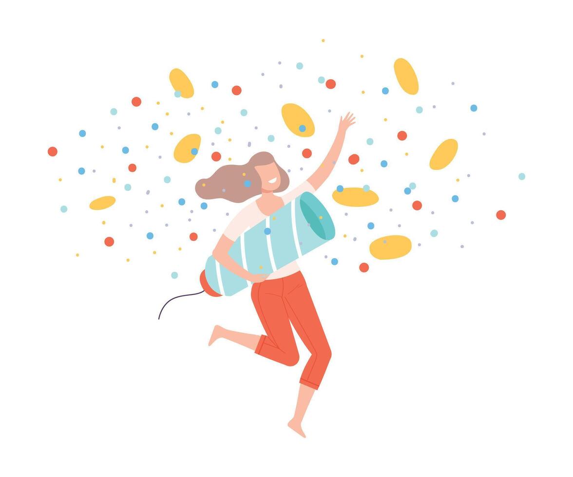 Young Man Holding Exploding Firecracker, Tiny Person Celebrating Birthday or Important Event Cartoon Style Illustration vector