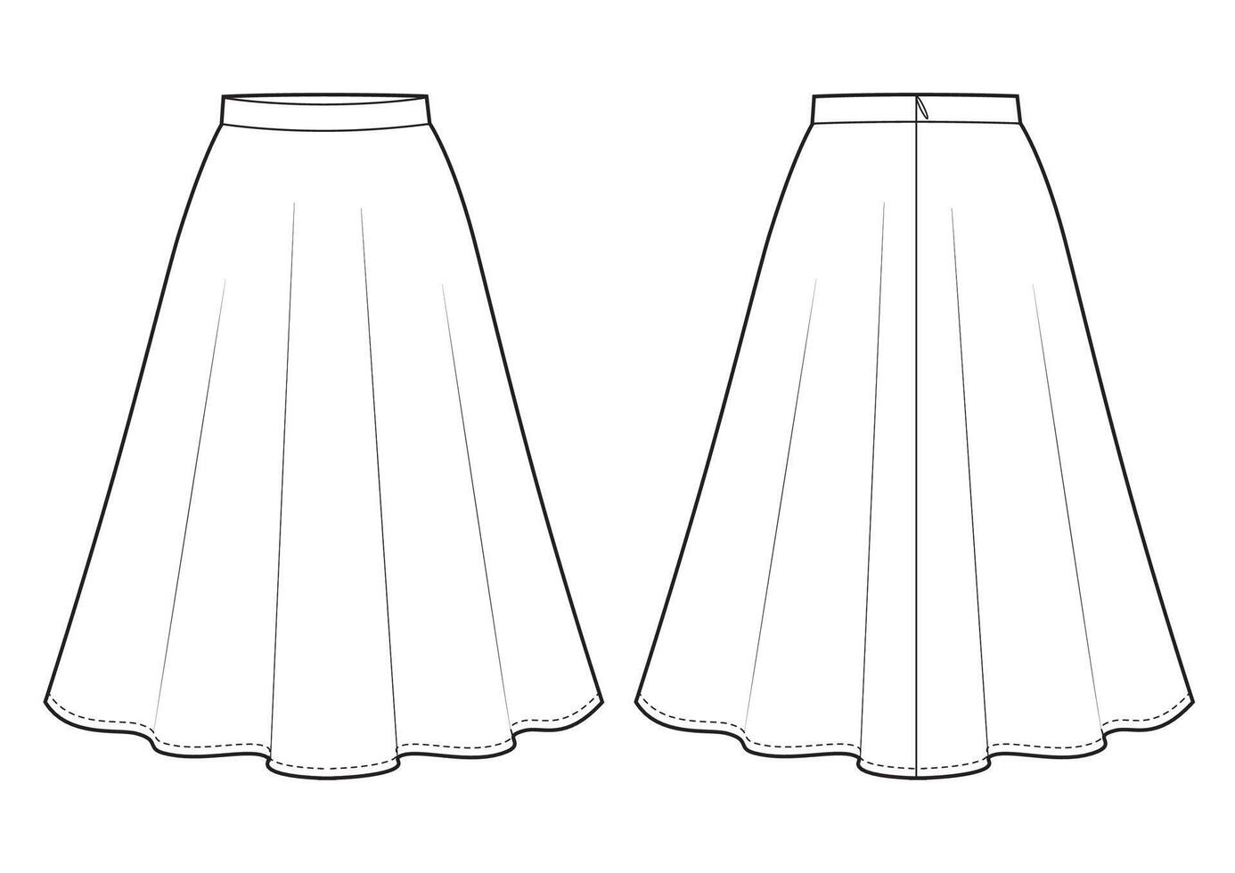 Womens midi skirt flat sketch illustration vector