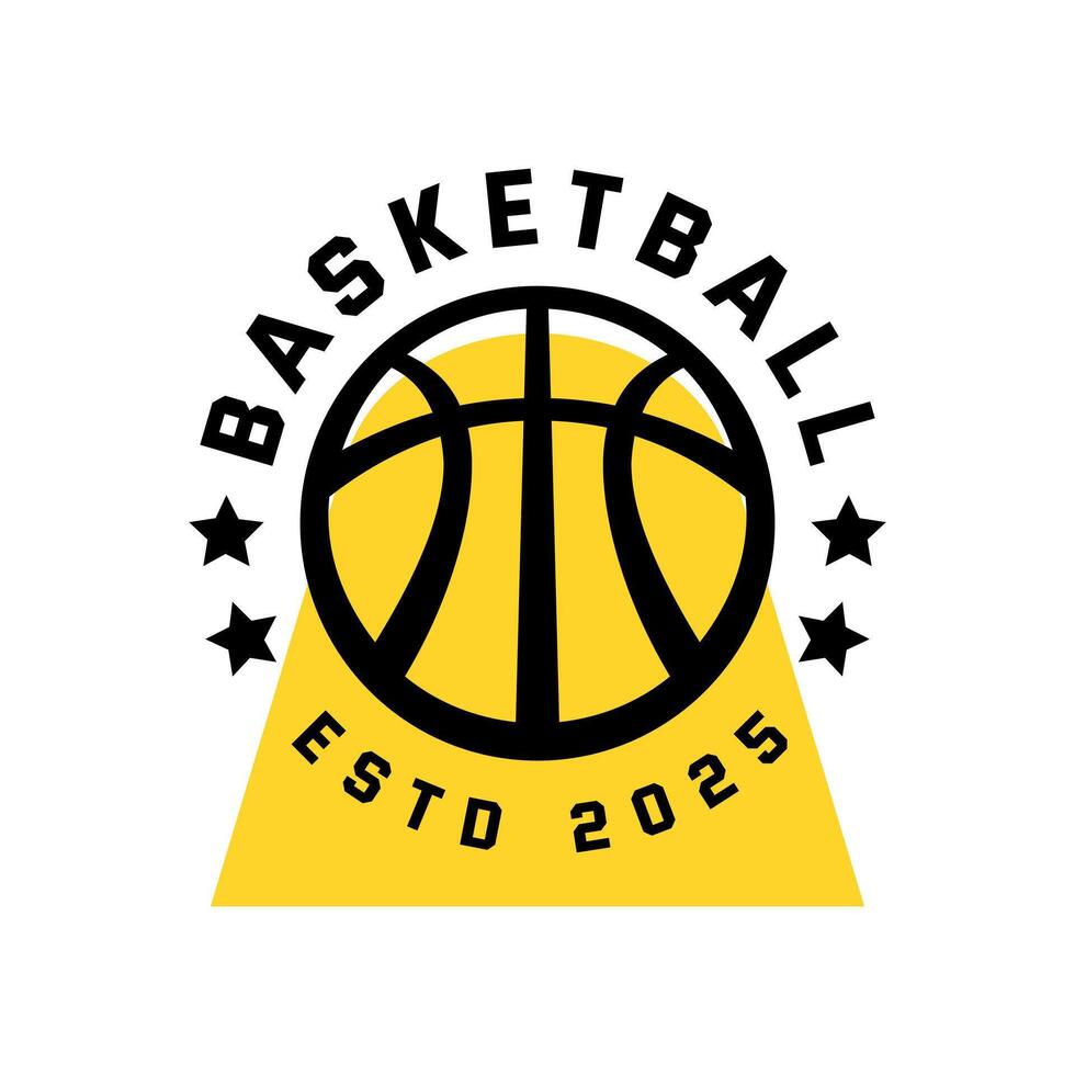 retro illustration of basketball ball with yellow shape. design for logo or apparel with sport theme vector