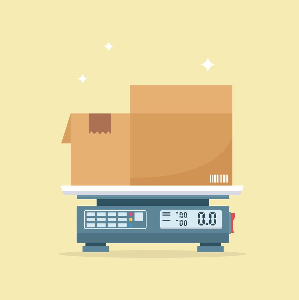 electronic scale concept with cardboard weight, measuring the weight of modern goods vector