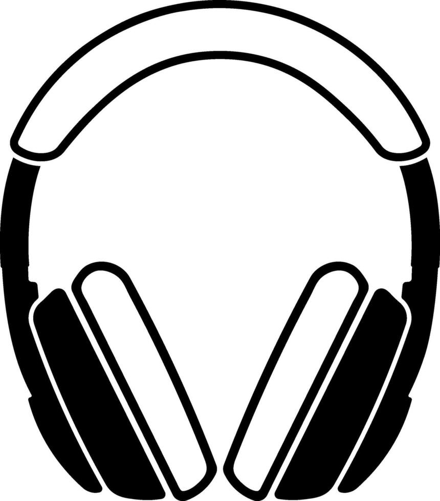 Black and white icon of headphones in minimalistic style, isolated without background. Suitable for audio, music, podcast, and interface design. vector