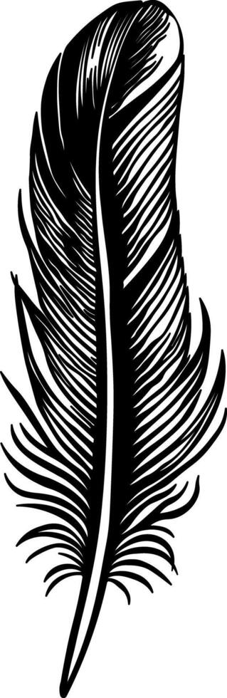 Black silhouette of a feather with clean edges, elegant shape, no background vector