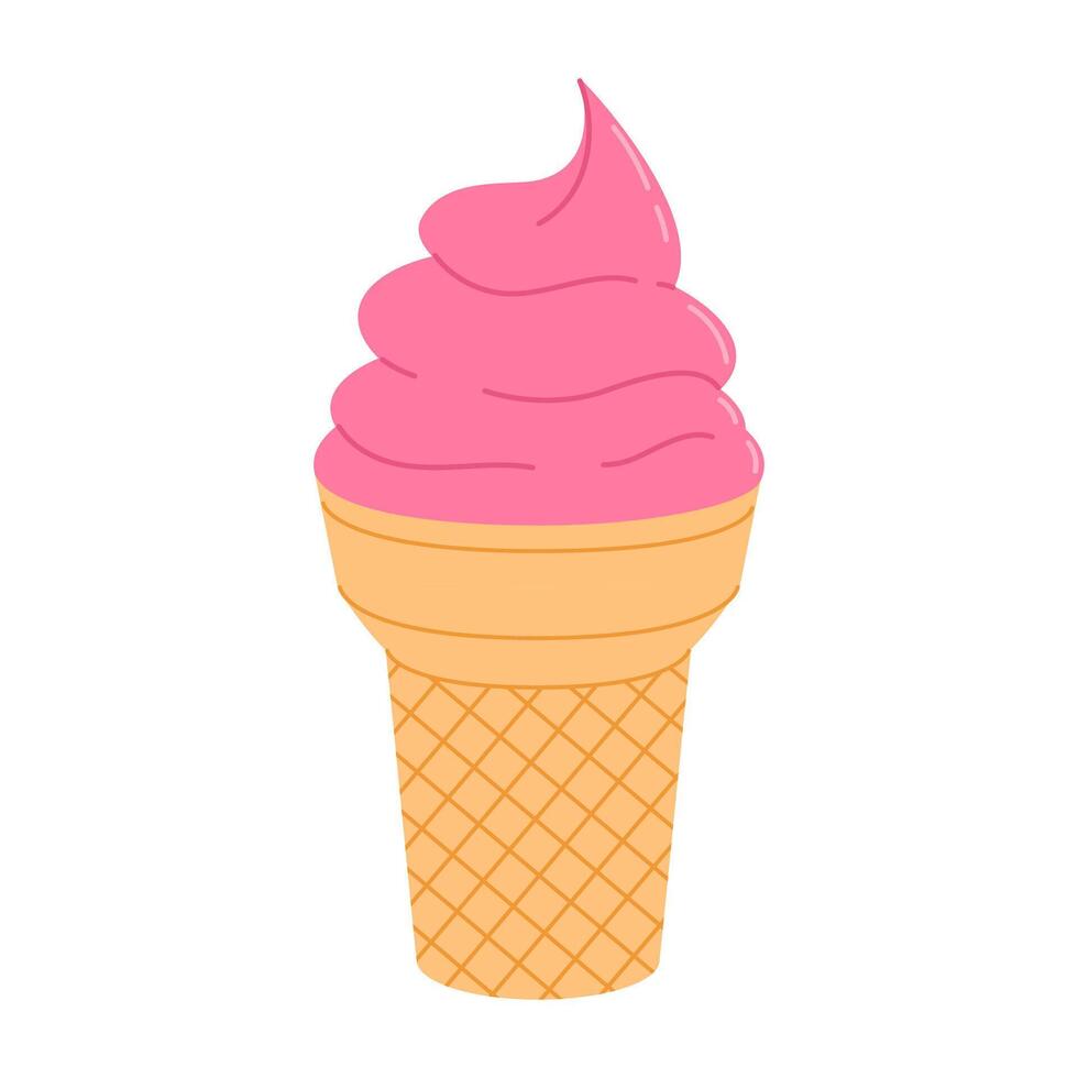 Strawberry ice cream cone. Flat isolated illustration vector