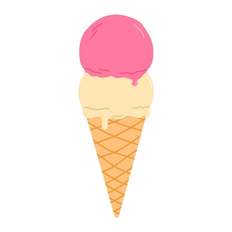 Ice cream cone. Vanilla and strawberry. Flat isolated illustration vector