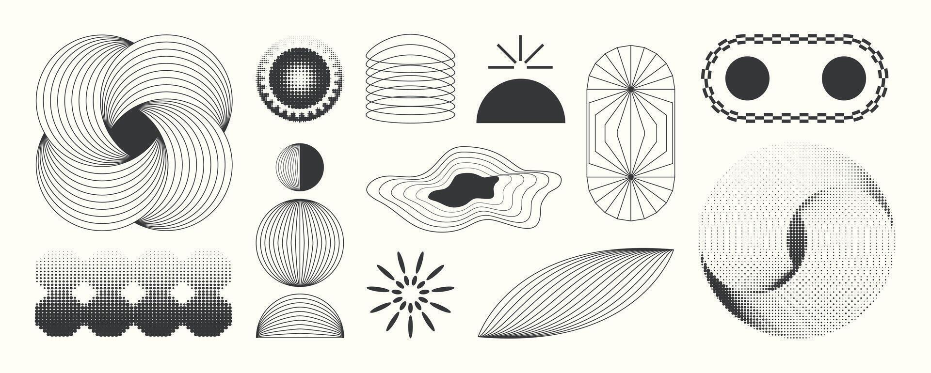 Abstract boho aesthetic geometric shape set. Contemporary mid century line design. vector