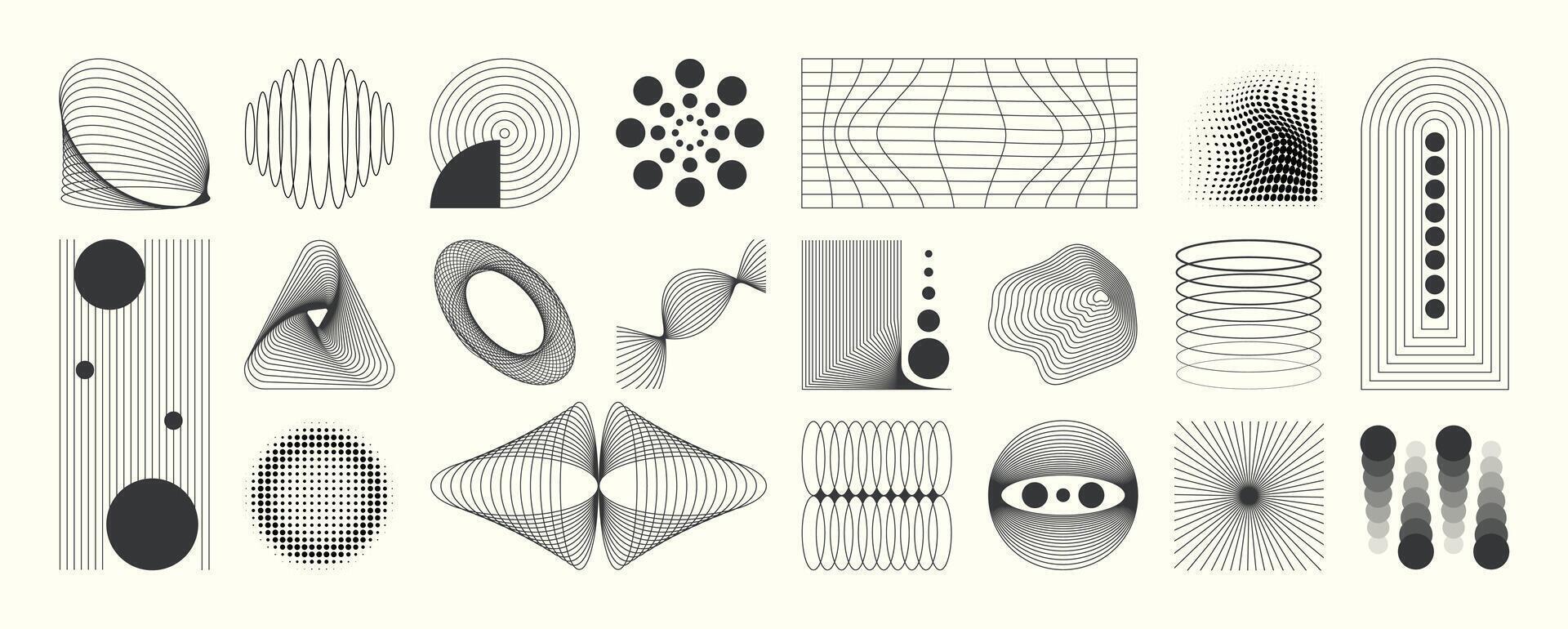 Abstract geometric shapes monochrome element set. vector