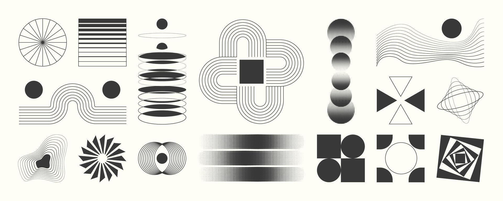 Aesthetic contemporary stripe line art, geometric shape in monochrome. vector