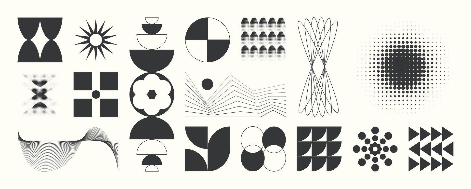 Mid century geometric shape and stripe lines collection. vector