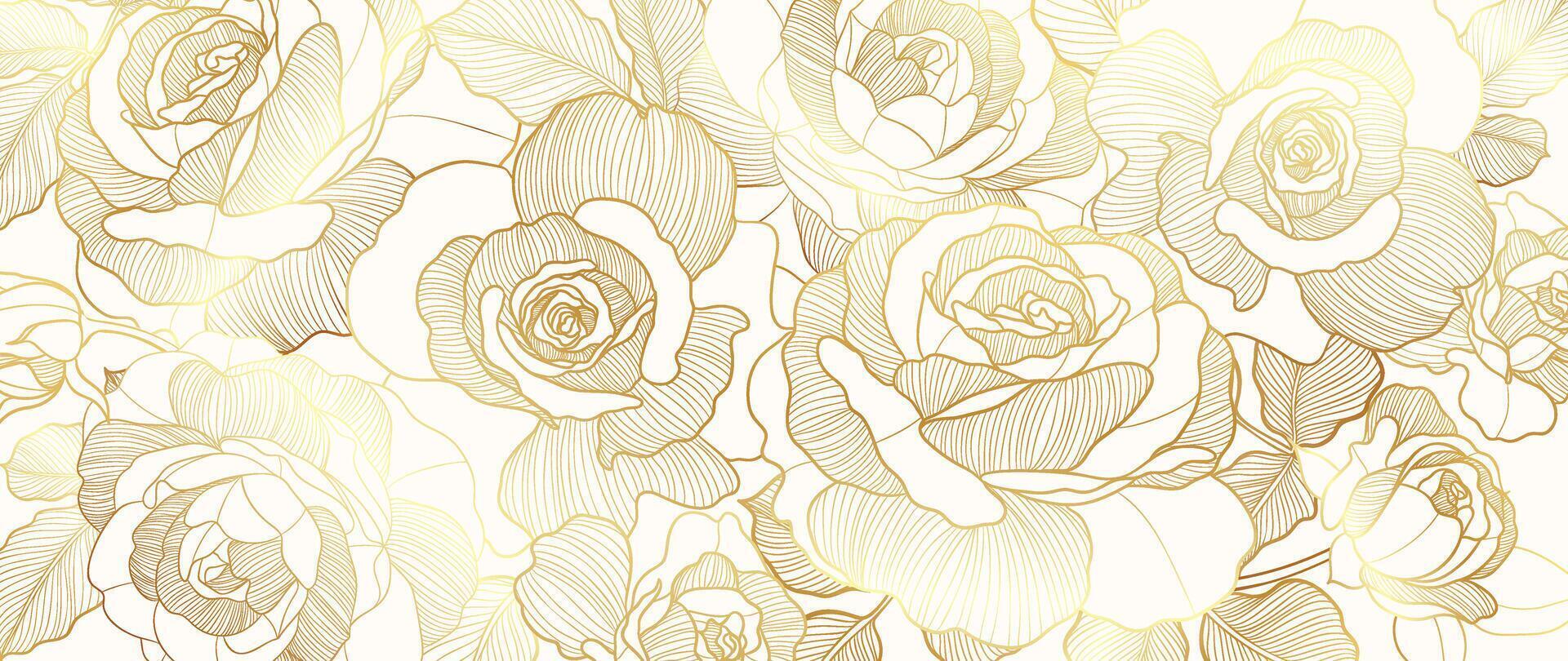 Natural botanical elegant flower with gold line art background. vector
