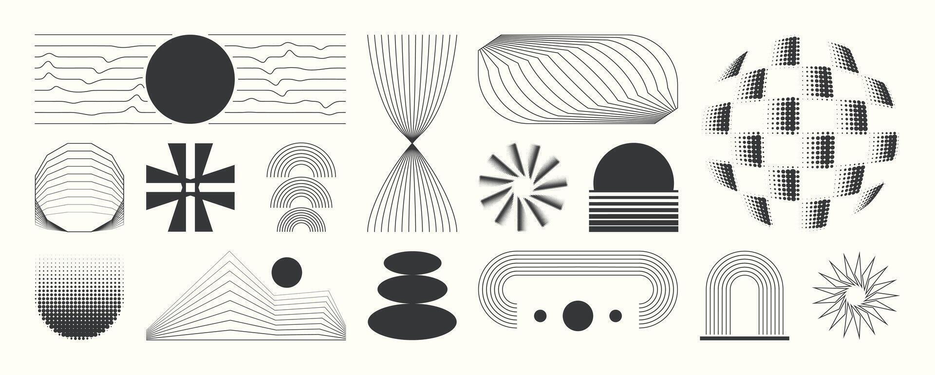 Hand drawn abstract minimal element mid century set. vector