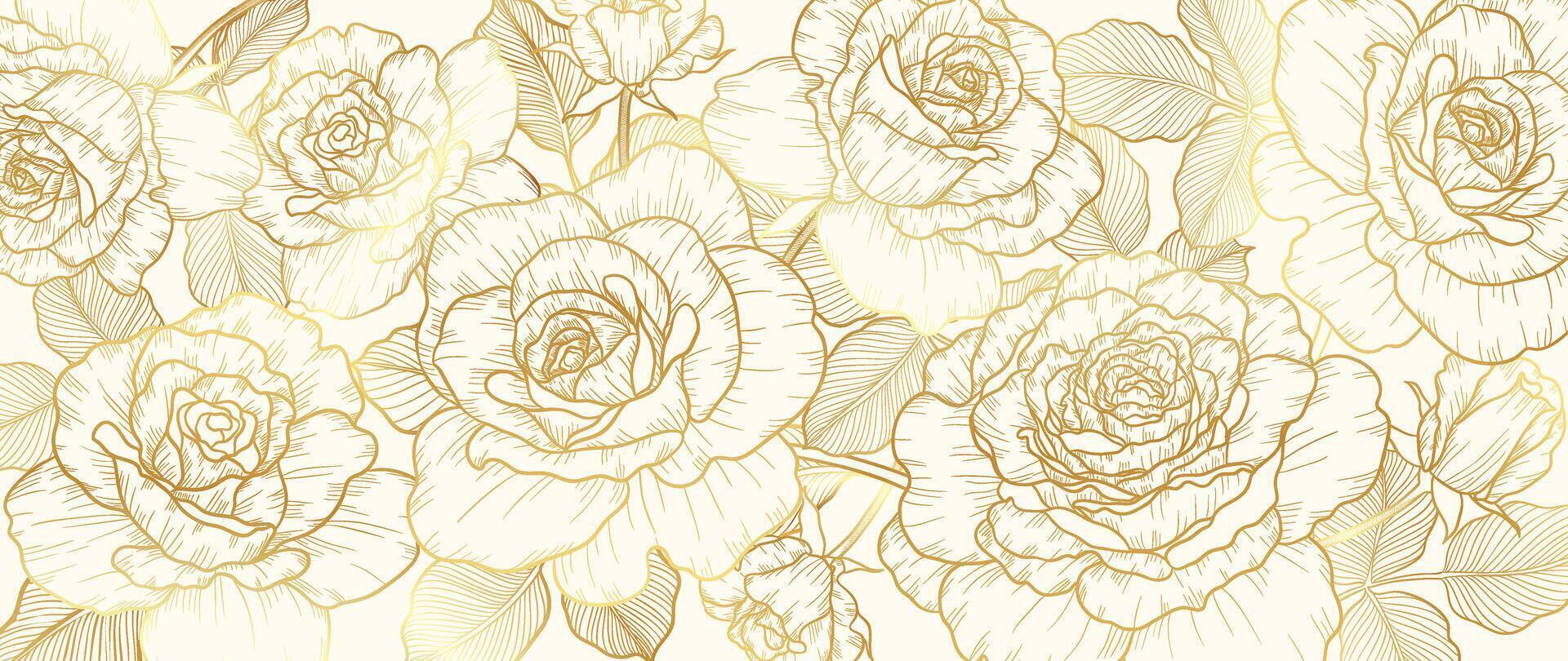Luxury hand drawn golden rose flower background. vector