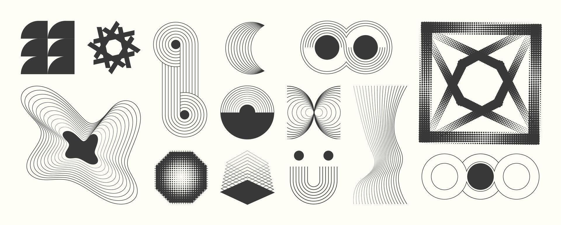 Line geometric arch and circle abstract shapes. Contemporary mid century line design set. vector