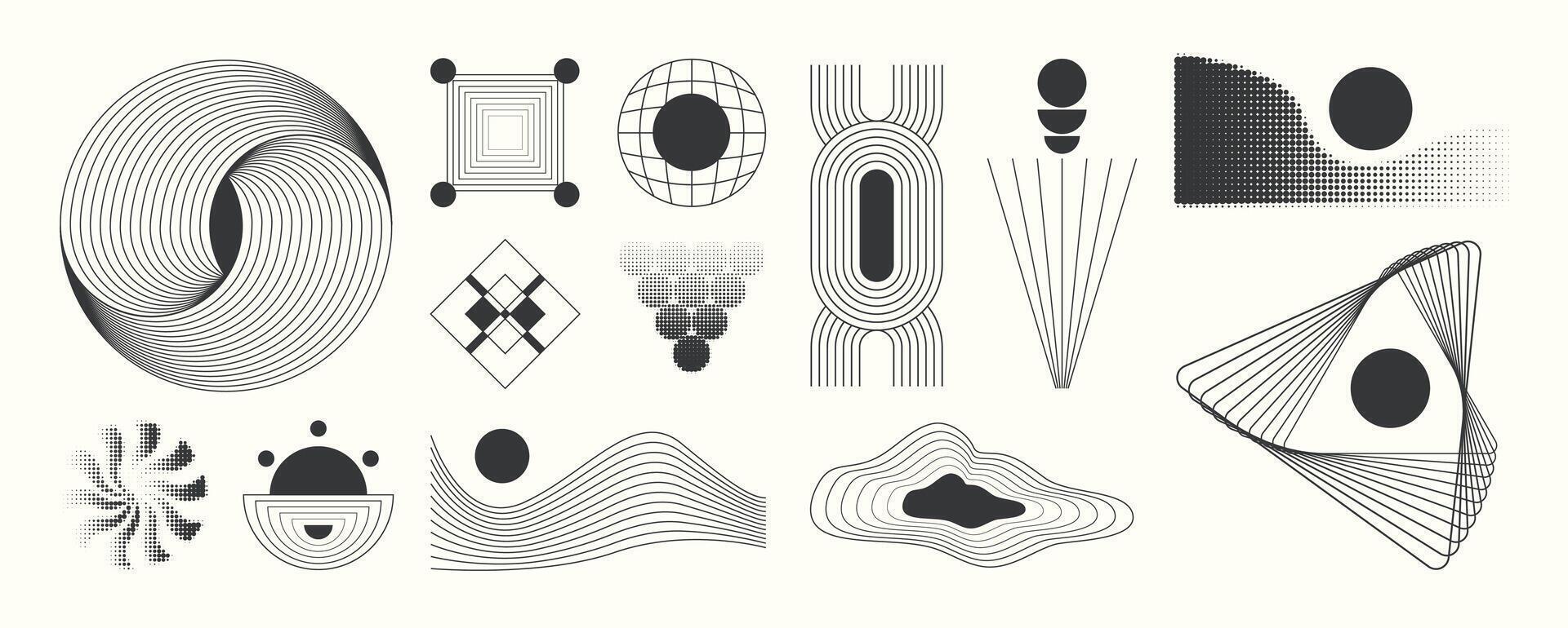 Abstract linear geometric shape. Contemporary mid century line art design set. vector