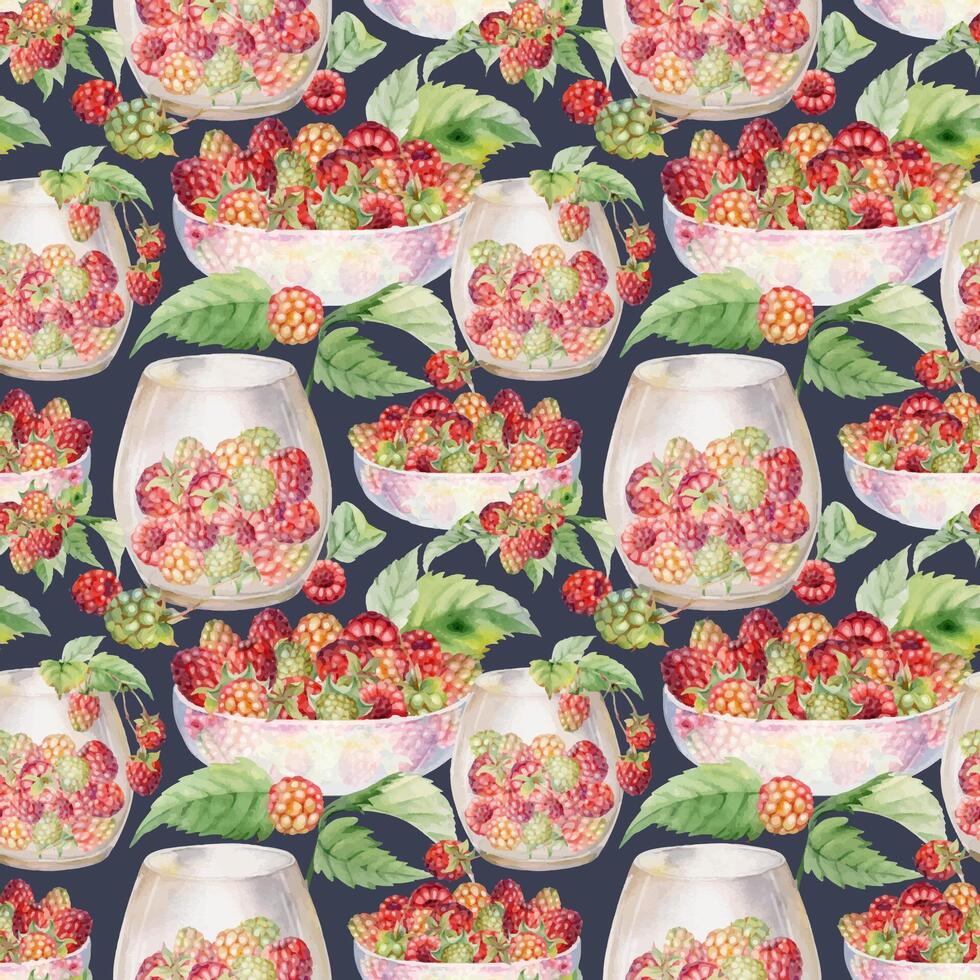 Watercolor berry illustration pattern vector
