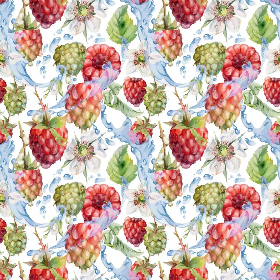 Raspberry and floral seamless pattern vector