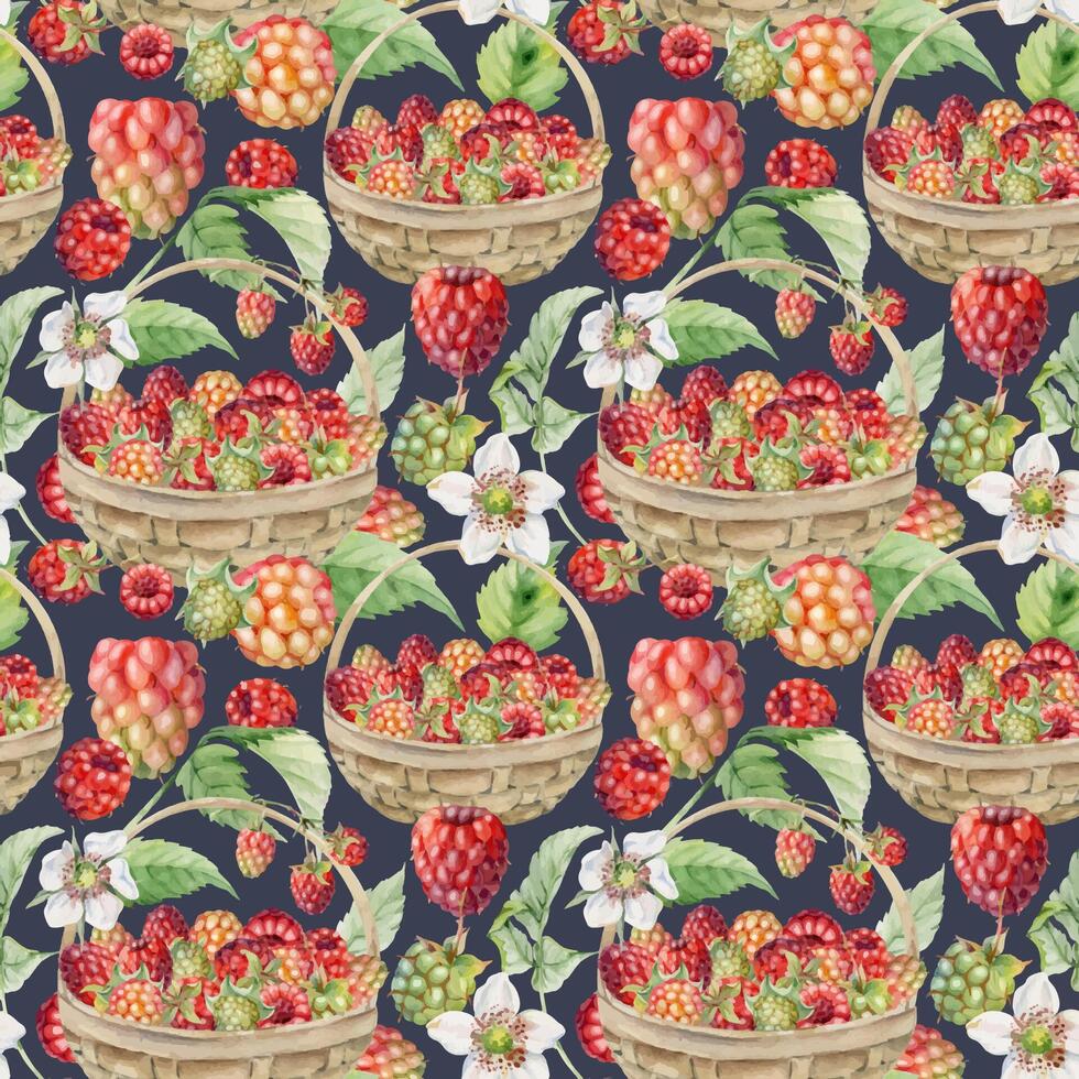 Raspberry basket pattern illustration vector
