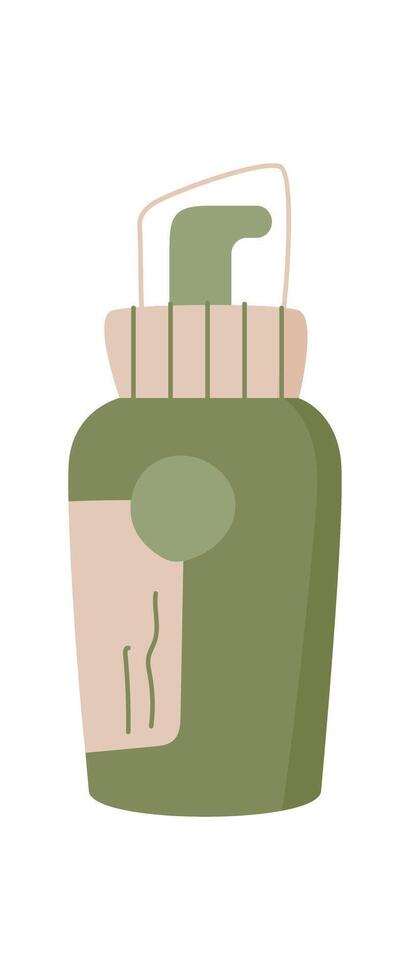Flat eco beauty shampoo pack, trendy cartoon cosmetic product bottle, isolated antiaging skin care cream jar, colorful minimal hygiene oil tube, illustration. vector