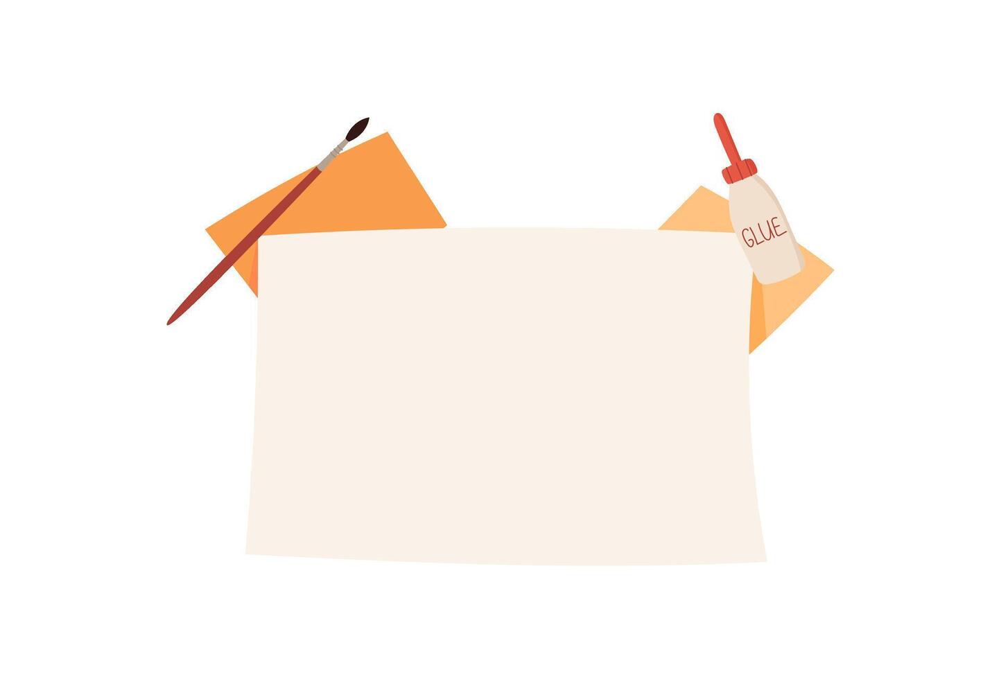 Craft supplies including glue, paint, and scissors on a flat surface for DIY projects. Ideal for children's workshop or school activities, emphasizing creativity and hands art. vector
