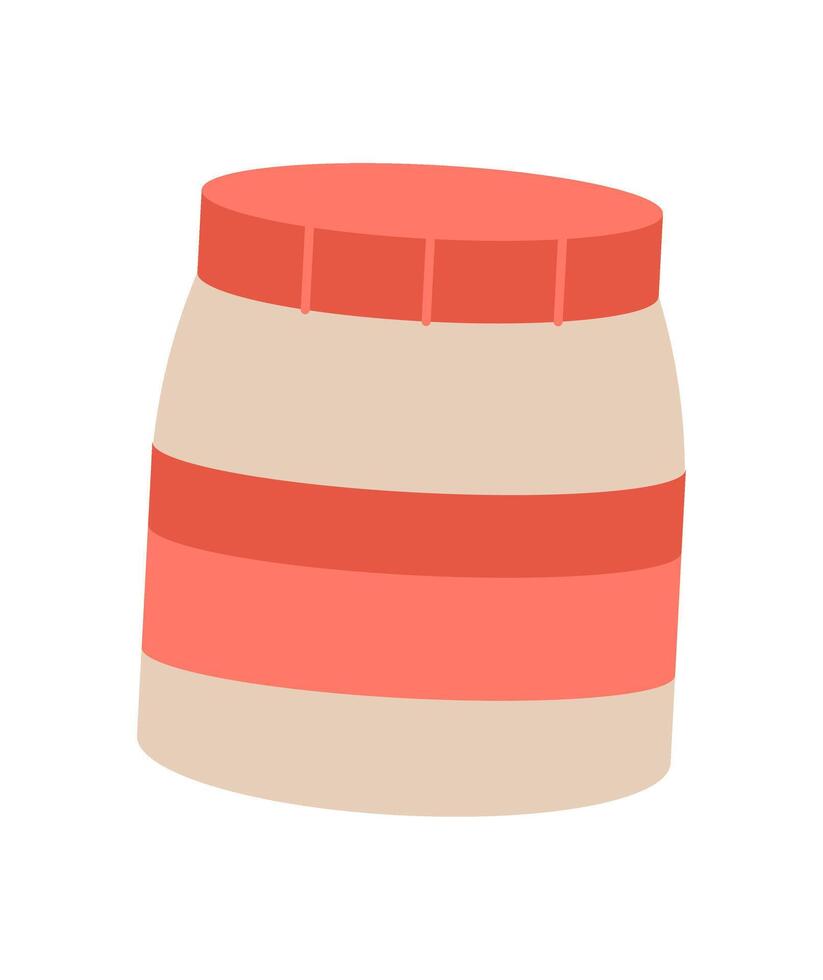 Simple jar container with a red lid in a flat style. Cartoon food object for kitchen decoration. Concept of DIY, craft, and hobby, suitable for creative projects and activities. vector