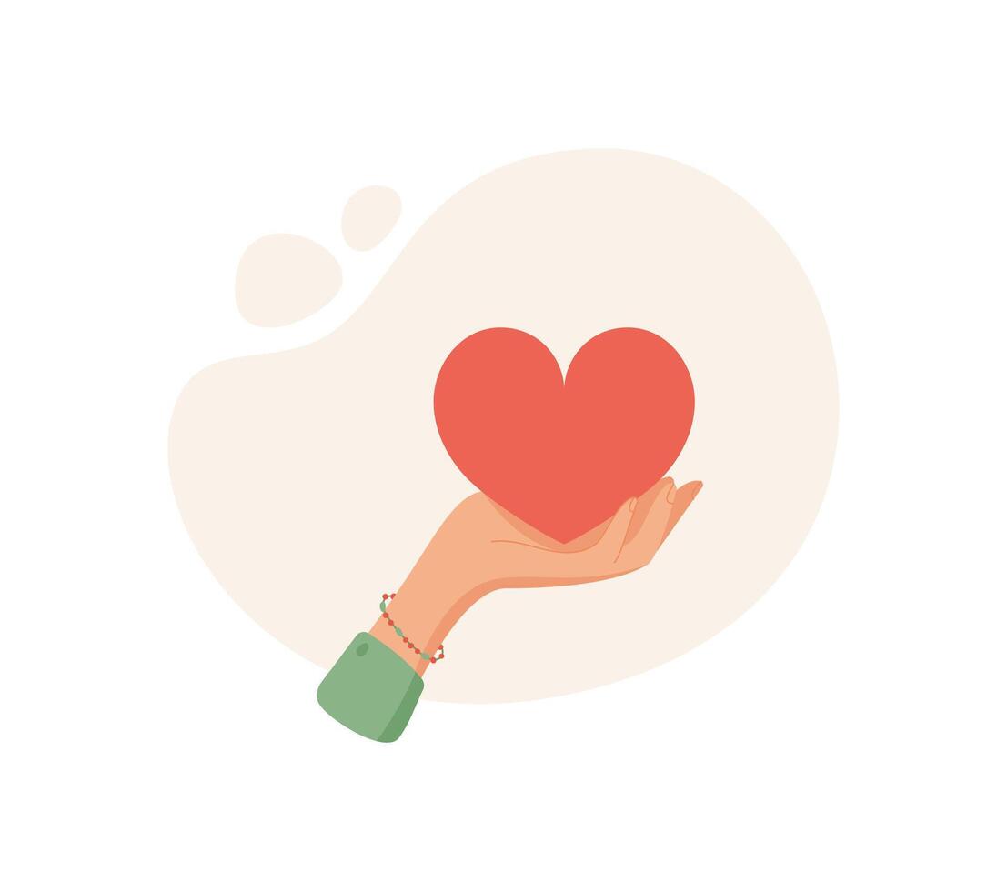 Heart hand gesture. Symbol of giving and receiving. Human character represents charity and hope, flat graphic style, suitable for donation or love projects. vector