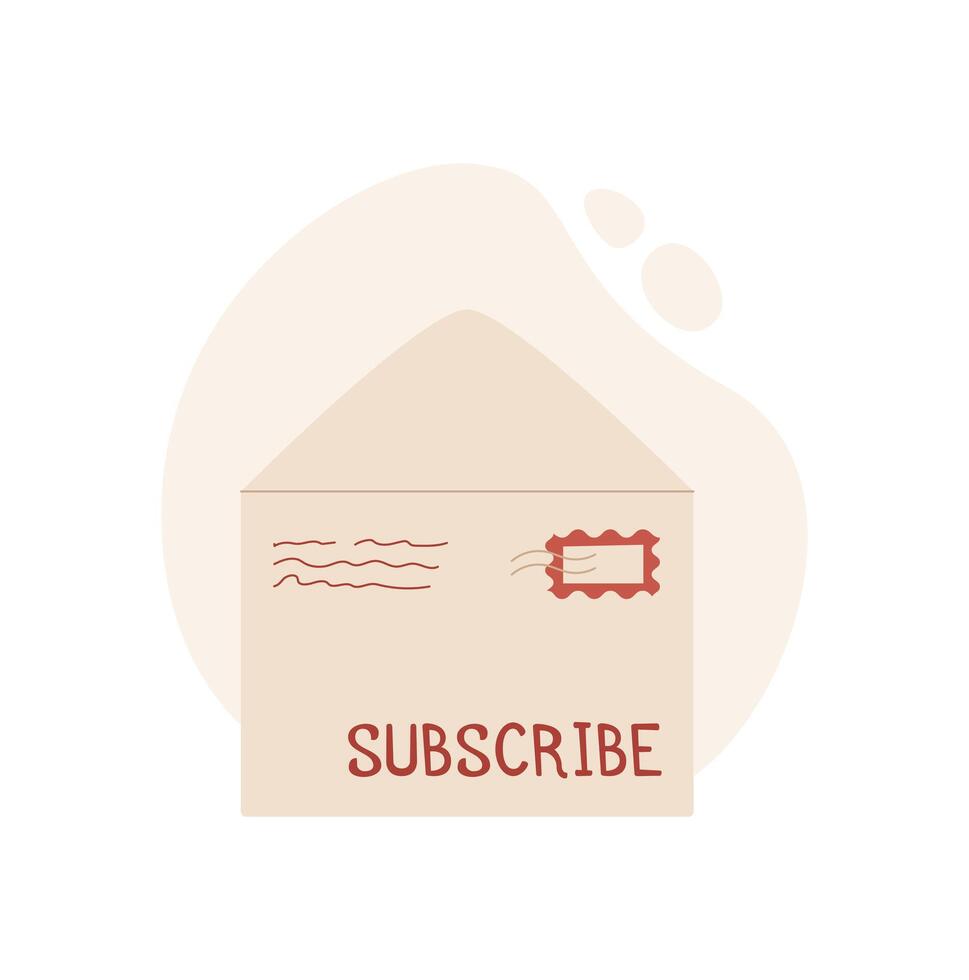 Flat envelope with letter and stamp for mail delivery. Creative card design features handwritten message and postal icon. Concept of correspondence, communication, love. vector