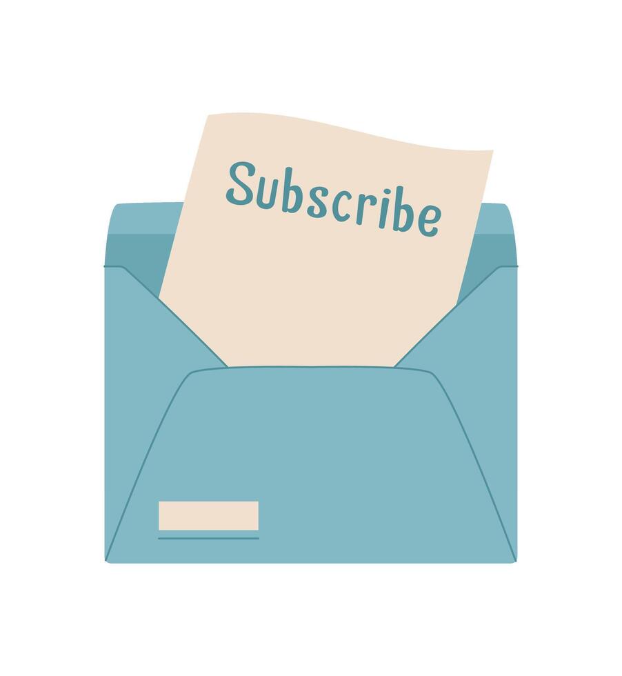 Flat envelope with a letter inside, showcasing a creative note for correspondence. Concept of mail, message, and stationery, suitable for invitations, greeting cards, and written communication. vector