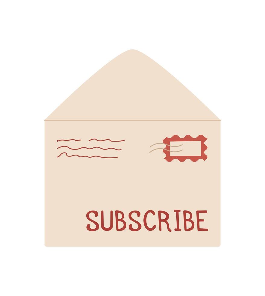 Envelope with letter, stamp, and note for mail delivery. Cartoon icon of message and card. Concept of communication, love, romance, suitable for greeting cards or invitations. vector