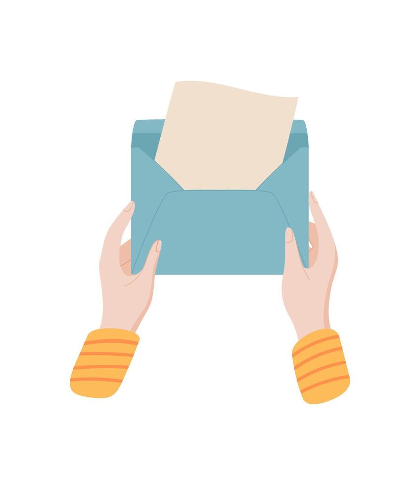 Hand hold envelope containing a letter or message. Concept of love and correspondence, flat style, suitable for communication and stationery themed projects. vector