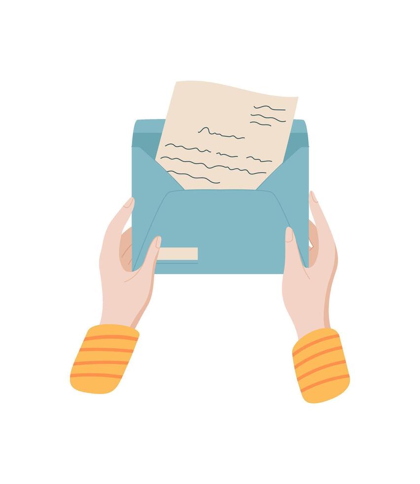 Woman hold envelope with letter and message on paper. cartoon graphic style illustration of mail and correspondence, flat design with creative elements. Ideal for communication themes stationery vector