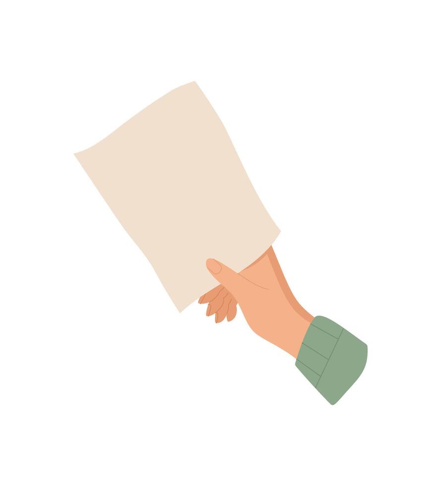 Hand hold a blank paper note, symbolizing a heartfelt message. Creative representation of love and correspondence, flat style, suitable for communication or stationery themed projects. vector