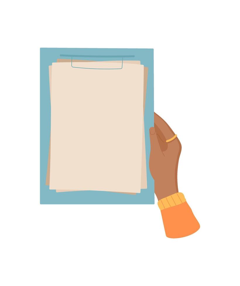 Cartoon girl hold flat paper note and document with envelope in her hand. Concept of communication, correspondence, and creativity, vintage style, suitable for stationery holiday themes. vector
