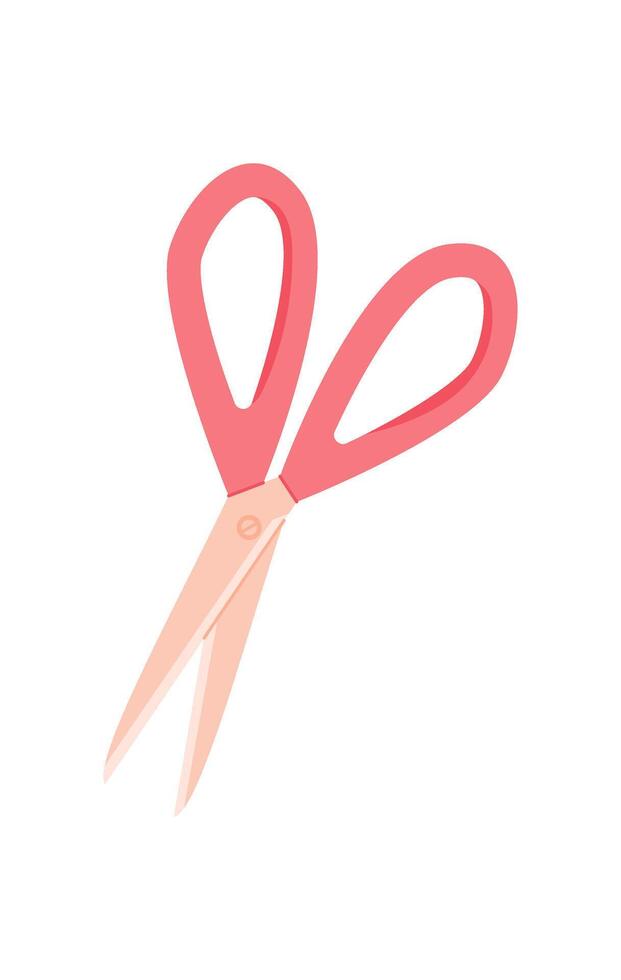 Cute pink scissors in a flat cartoon graphic style for crafting. Ideal for holiday projects and handmade creations. Versatile icon envelopes, messages, and festive celebrations. vector