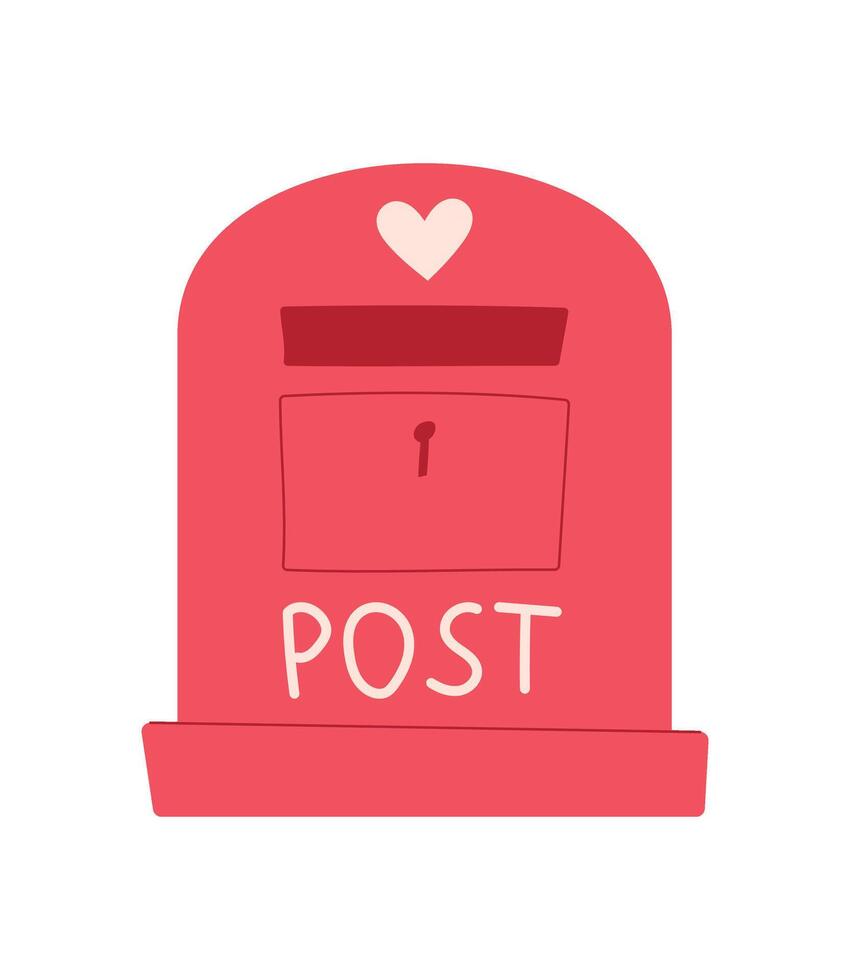 Bright pink mailbox with a heart symbol, perfect icon for love and valentine messages. Cute cartoon illustration representing joyful postal communication. Ideal for greeting card themes and vector