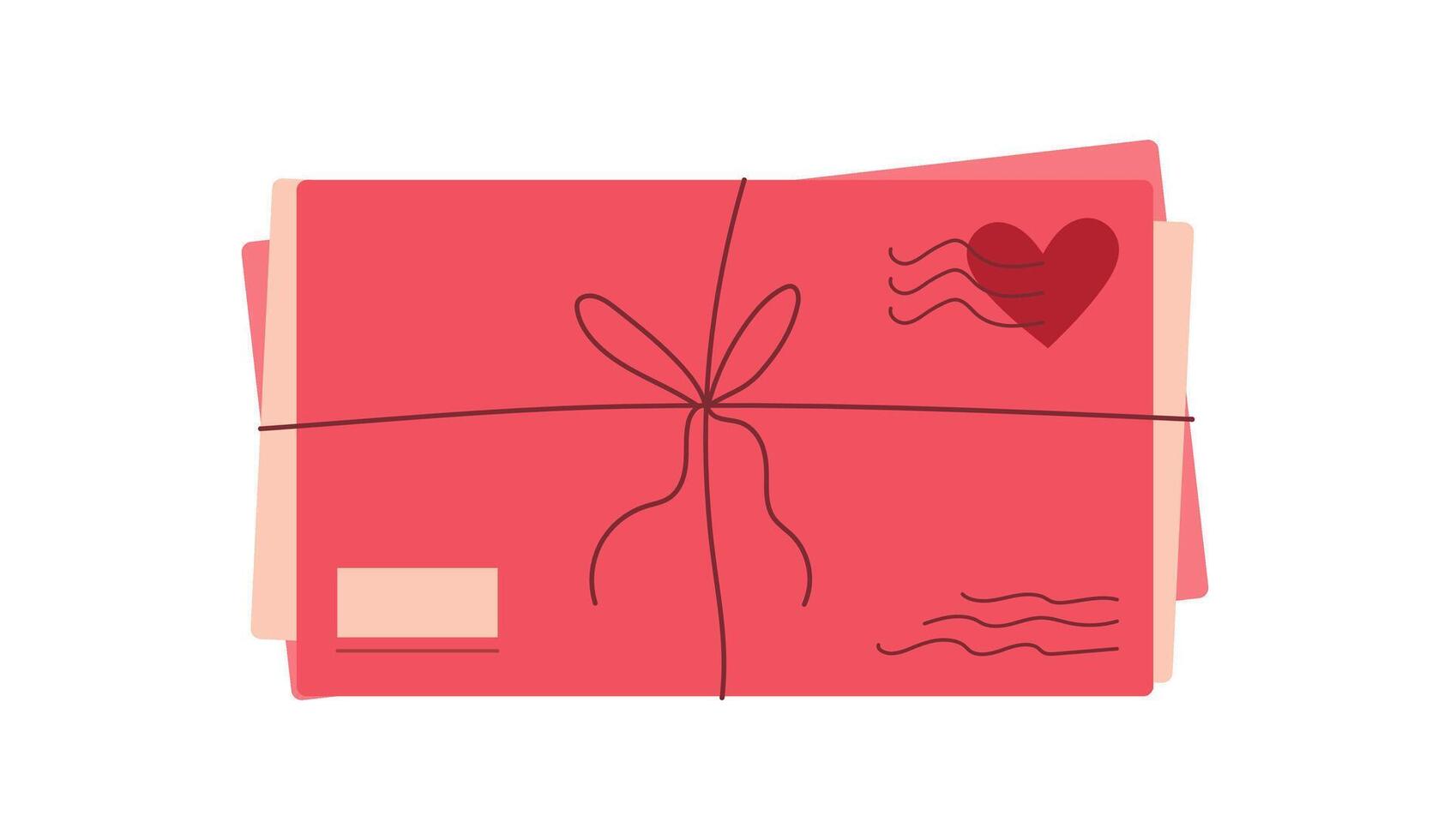 Cute heart and love card with envelope in pink color and romantic design. Flat message card perfect for Valentine's celebration, suitable for greeting or romantic invitations correspondence. vector