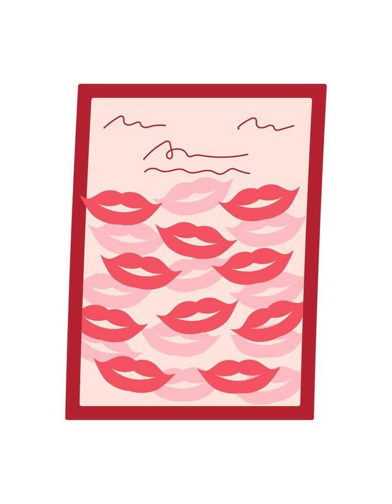 Cute card with pink heart and flower, featuring romantic message. Perfect for valentine's day celebration, envelope and note correspondence. Flat cartoon graphic style, ideal for festive occasions. vector