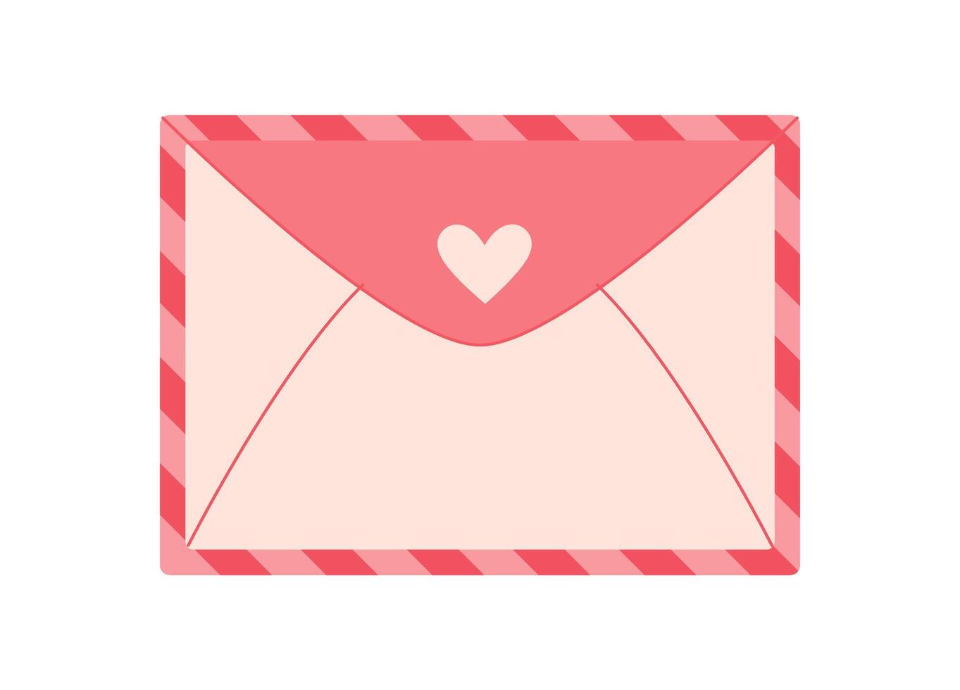 Flat envelope with heart icon and romantic message. Pink card for Valentine's Day, ideal for love and celebration. Perfect greeting, invitation, creative stationery or correspondence. vector