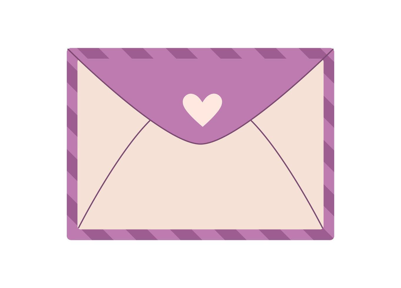 Pink envelope with a heart, perfect for sending a romantic note or message. Ideal for Valentines Day celebration, holiday greetings, and cute invitations. Flat cartoon graphic style illustration, vector