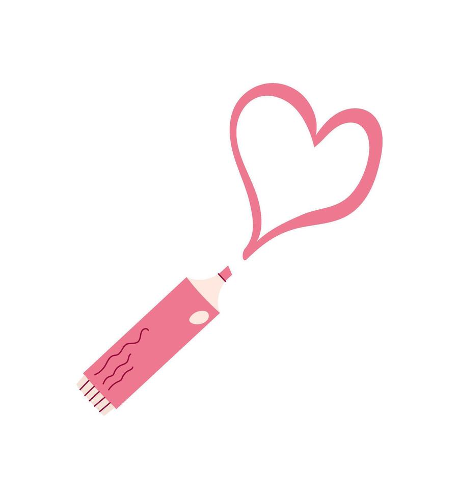Flat cartoon heart shape created with pink marker. Cute love message drawn in doodle style. Concept of romance and creativity, ideal for stationery or greeting card applications. vector