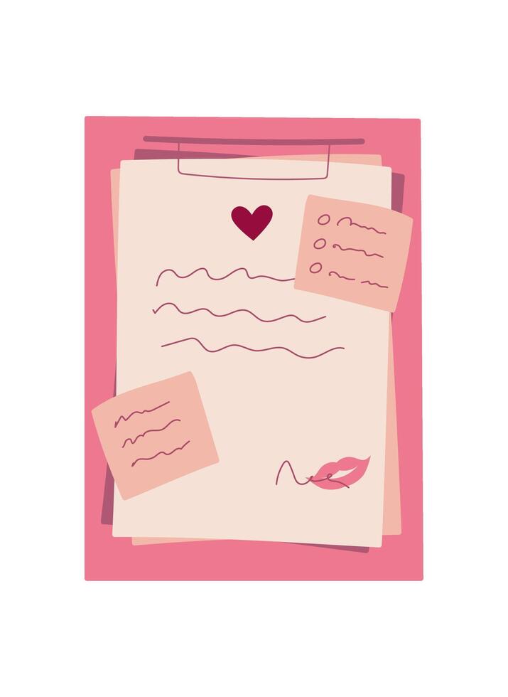 Paper note with love message and cute heart design. Flat envelope and card, perfect for sending love notes. Ideal for romantic occasions, stationery design, gift ideas. vector