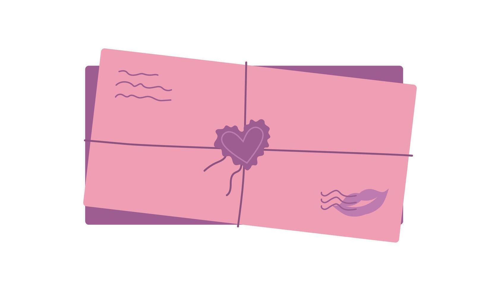 Pink heart card with romantic message in cute envelope. Handmade doodle style design perfect for valentine or love celebration. Ideal for greeting cards, invitations, and creative correspondence. vector