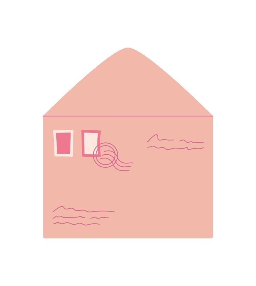 Flat envelope with romantic message and cute love card in pink colors. Cute note represents love and celebration of valentine's day. Ideal for greetings, invitations, or correspondence. vector