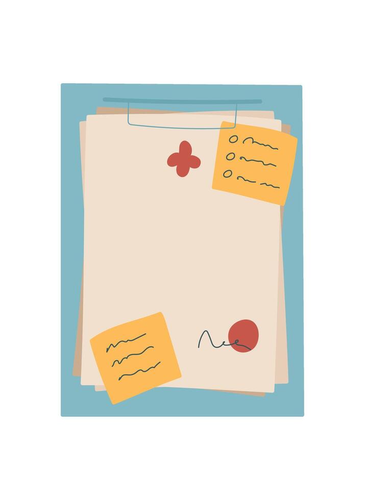 Hand hold flat vintage paper note with doodle design and sealed envelope. Concept of love, message, and correspondence, handmade style, suitable for greeting card or invitation themes. vector