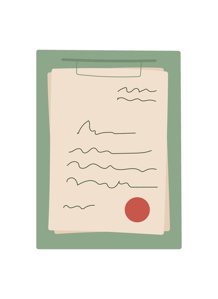Handwritten letter and note on paper with envelope and seal, in a flat graphic cartoon graphic style. Concept of communication, correspondence, love, suitable for stationery or greeting card designs. vector