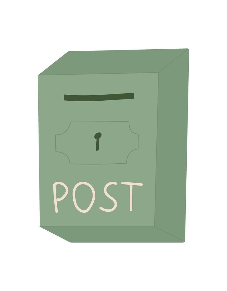 Vintage mailbox with post message and letter, delivering correspondence and envelopes. Concept of love communication, flat cartoon graphic style, suitable for greeting cards or stationery design. vector