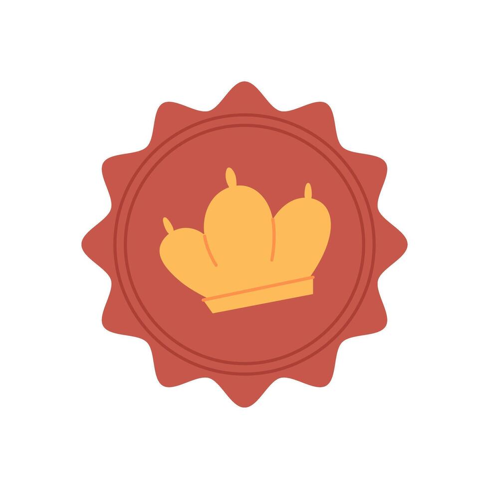 Vintage crown seal icon with flat design, featuring a wax stamp and royal crown symbol. Concept of communication, correspondence, and postal delivery. Ideal for invitations, letters, greeting cards. vector