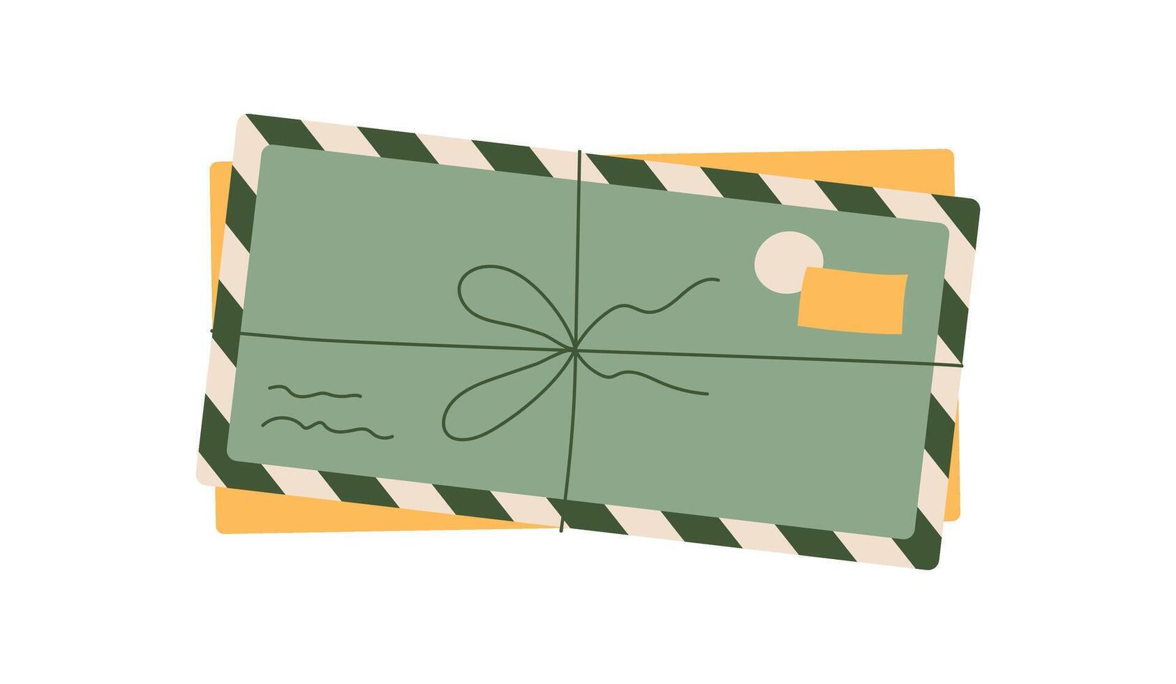 Flat letter and card bundle with envelope and note, showcasing creative postal correspondence. Concept of communication, love, friendship, vintage style, suitable for greeting cards or invitations. vector