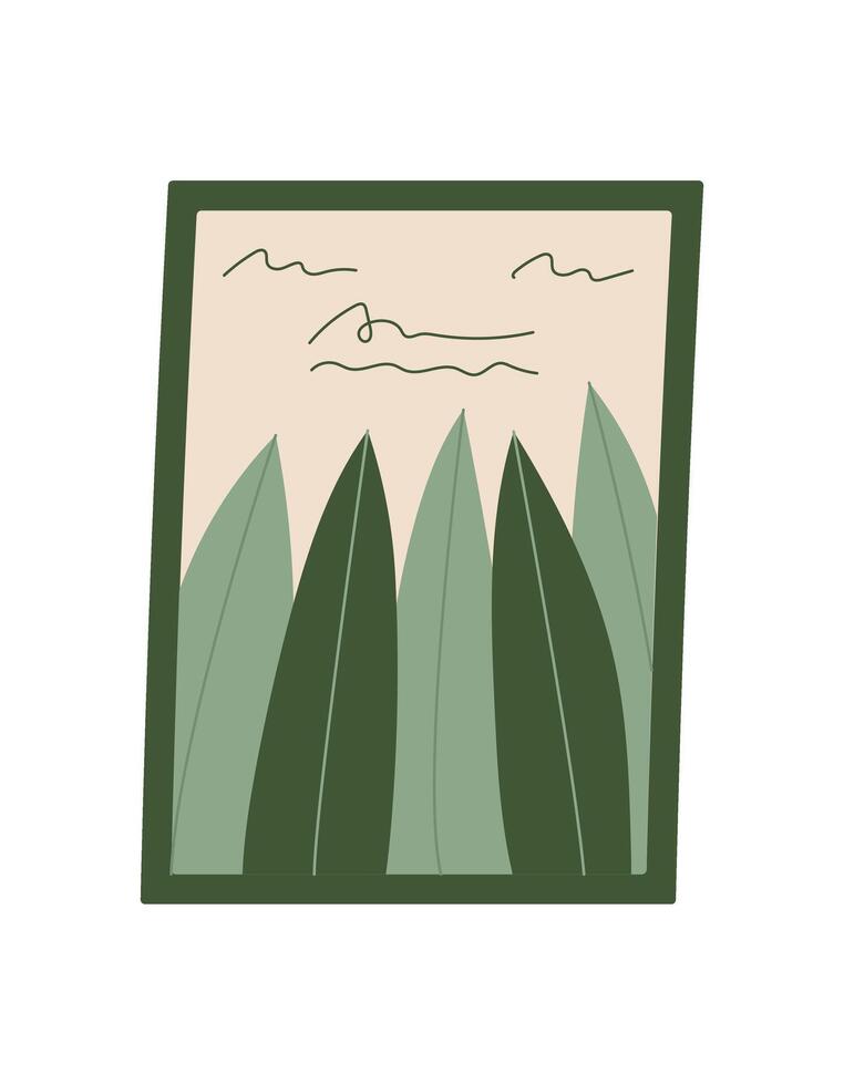 Simple card featuring a leaf and plant doodle design. Flat cartoon graphic style note with envelope and message. Concept of love, communication, creative stationery, ideal for invitations or vector