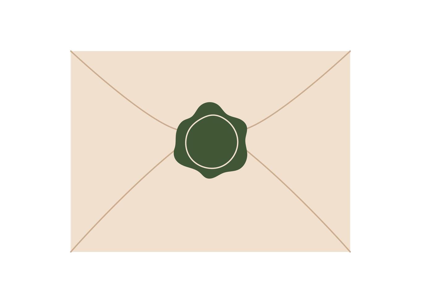 Flat envelope with wax seal and handwritten letter. Vintage postal message for love invitation or holiday greeting. Concept of correspondence, romance, and creative communication. vector