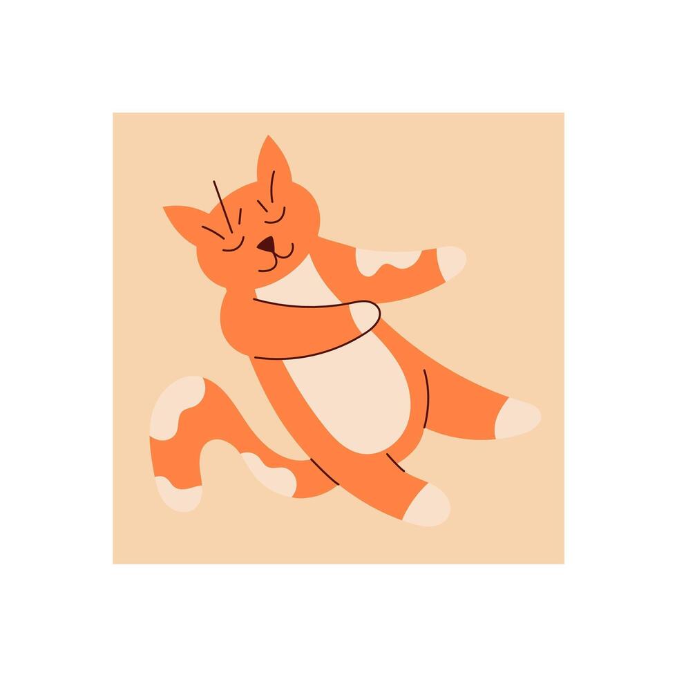 This cute character features a happy orange cat. Simple cartoon art showcases a playful animal. A friendly feline radiates joy and warmth, ideal for fun concepts, art, and social media. vector