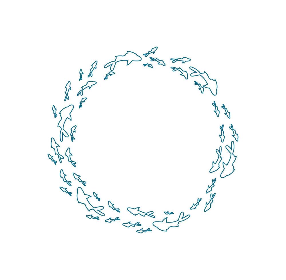 outline fish school silhouette. Marine creature pattern in the ocean. Underwater doodle style, flat design, ideal for summer themes and aquatic life projects. vector